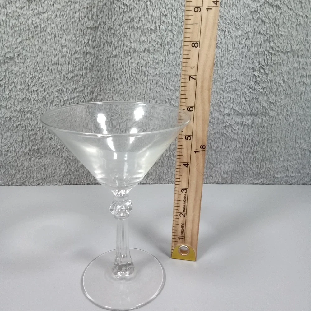 Clear Glass Martini Cocktail‎ Glass Ribbed Stem Decorative Orb Detail 6.5in